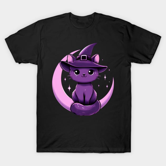 witch cat - purple cat witch T-Shirt by vaporgraphic